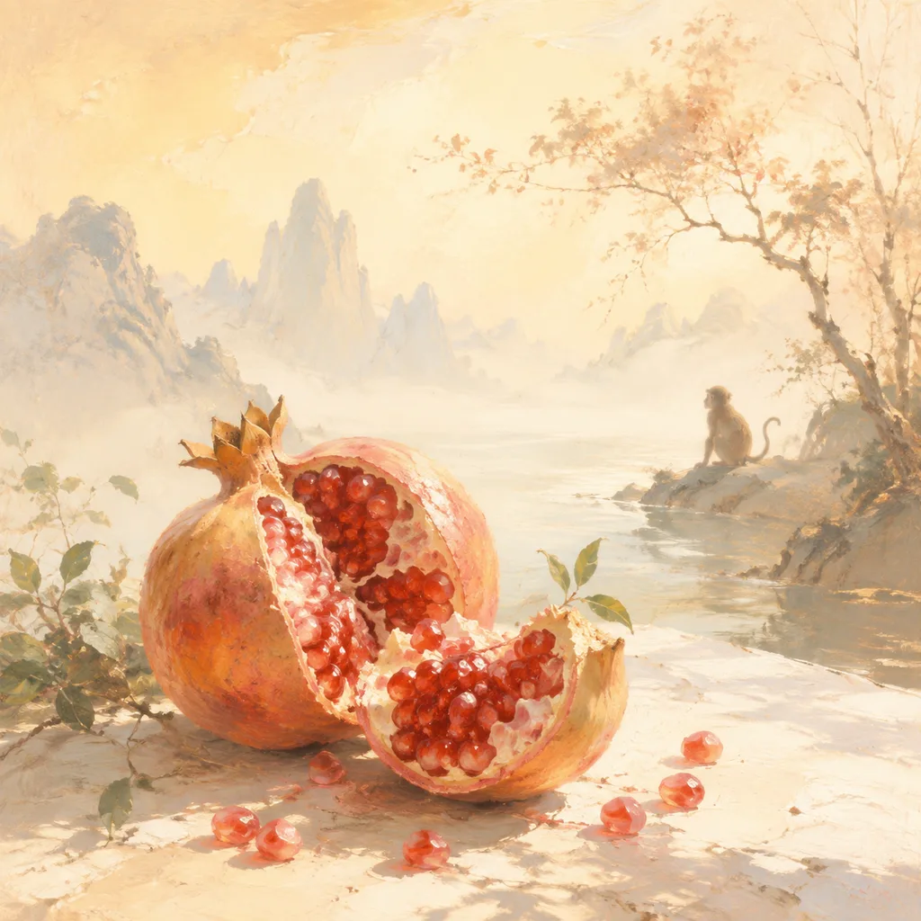 Year of the Monkey 1980 - 庚申 Pomegranate Wood - Chinese Zodiac Concept Illustration