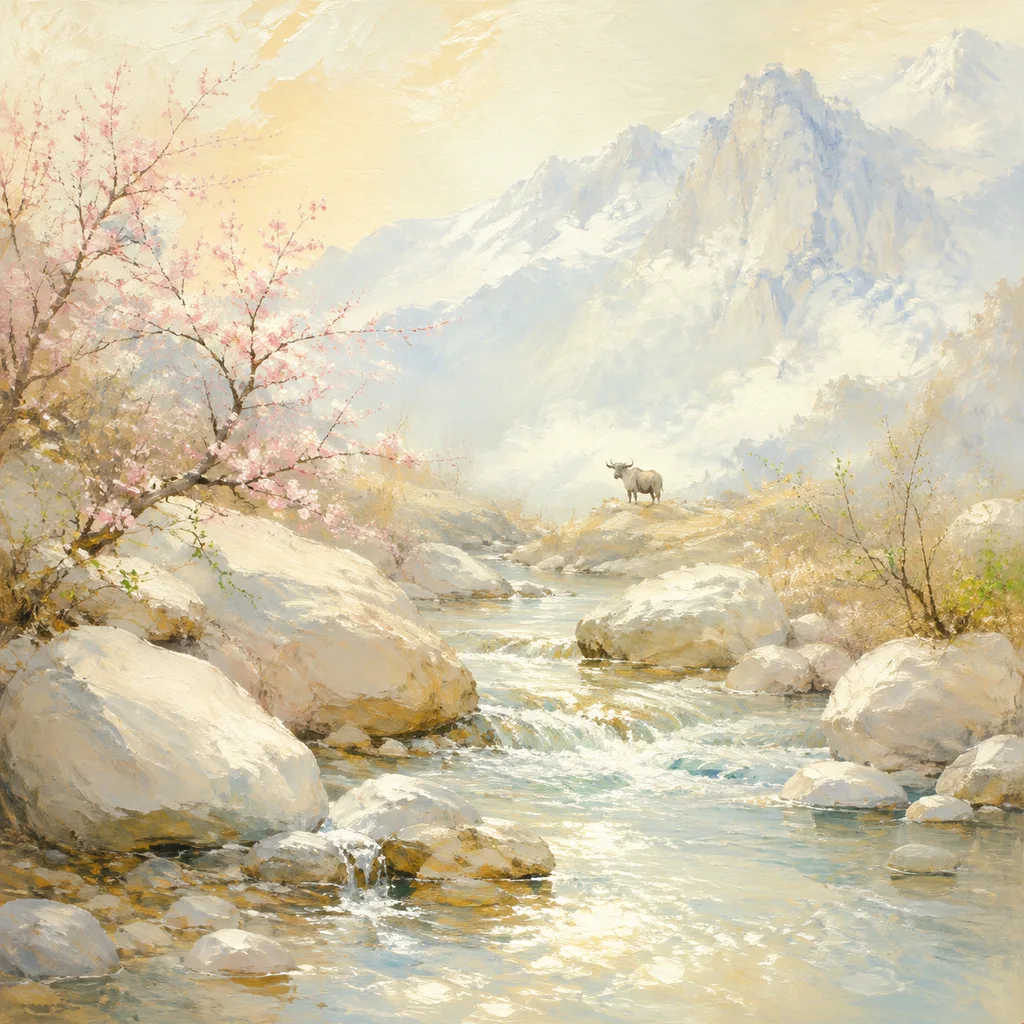 Year of the Ox 1997 - 丁丑 Stream Water - Chinese Zodiac Concept Illustration