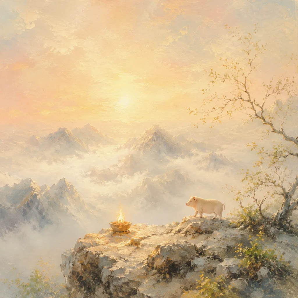 Year of the Pig 1935 - 乙亥 Mountain Fire - Chinese Zodiac Concept Illustration