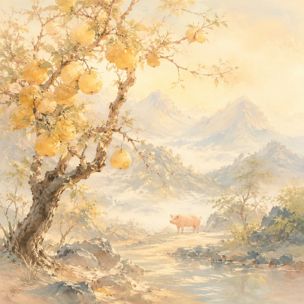 Year of the Pig 1959 - 己亥 Plain Wood - Chinese Zodiac Concept Illustration