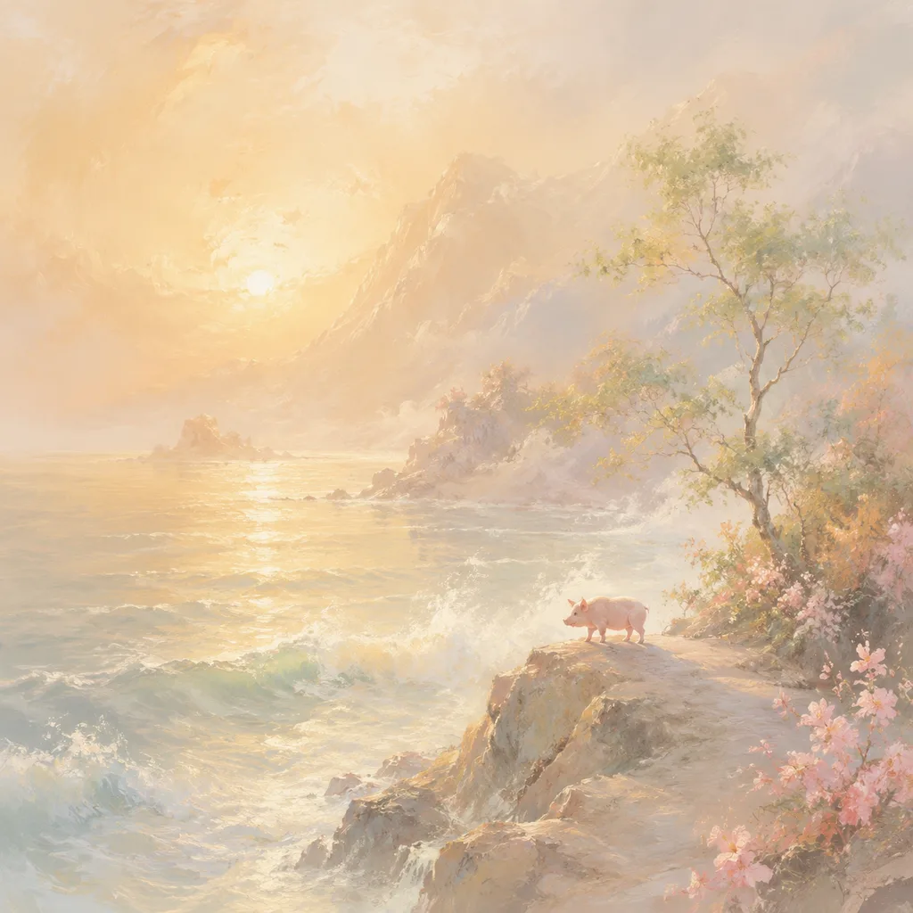 Year of the Pig 1983 - 癸亥 Ocean Water - Chinese Zodiac Concept Illustration