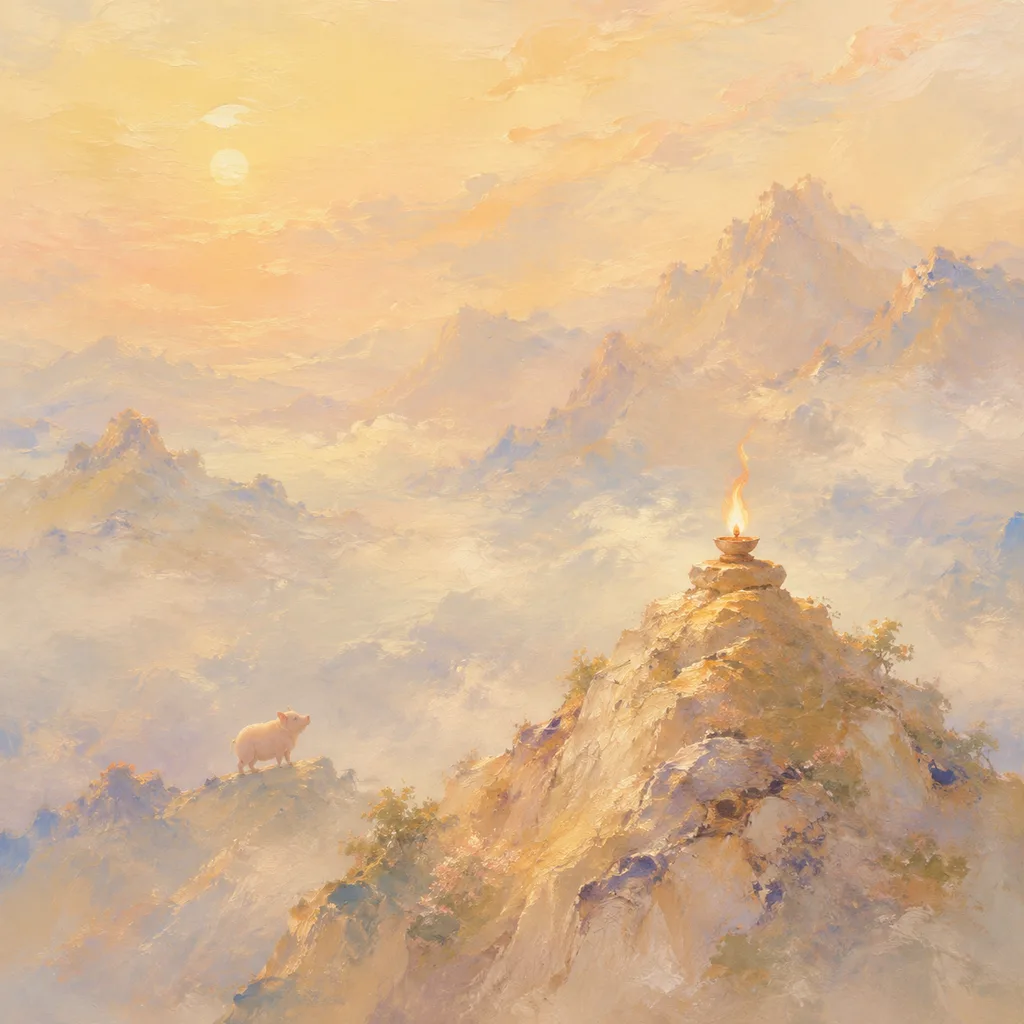 Year of the Pig 1995 - 乙亥 Mountain Fire - Chinese Zodiac Concept Illustration