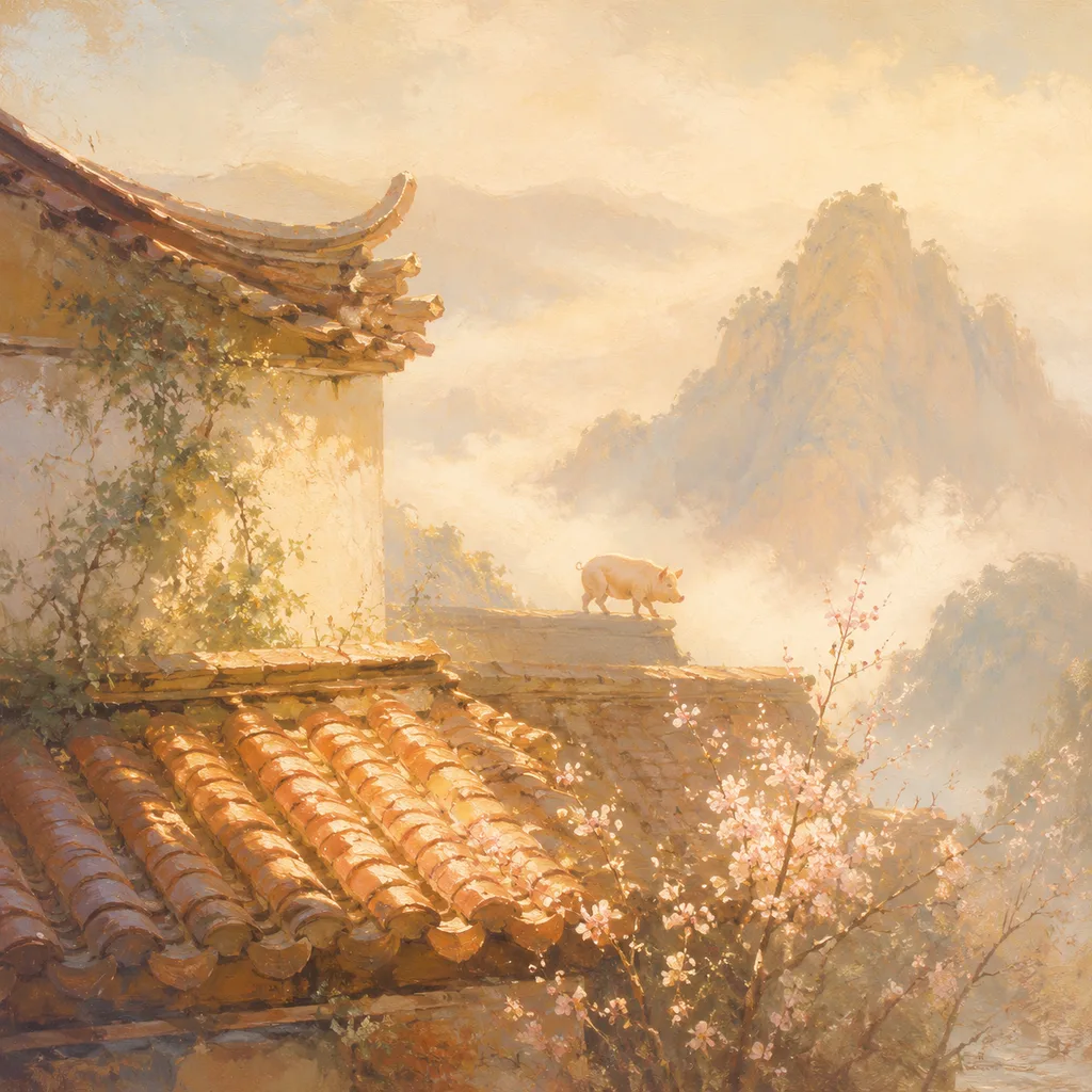 Year of the Pig 2007 - 丁亥 Roof Earth - Chinese Zodiac Concept Illustration
