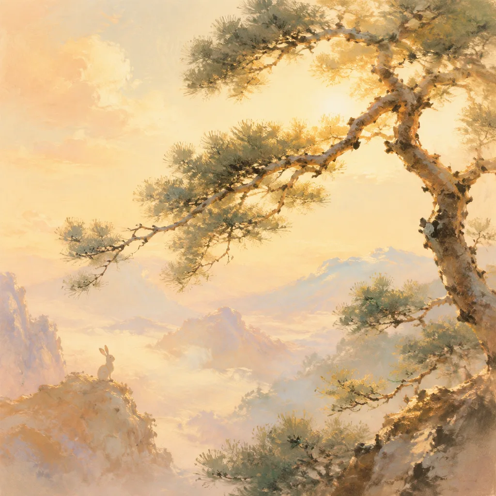 Year of the Rabbit 1951 - 辛卯 Pine Wood - Chinese Zodiac Concept Illustration