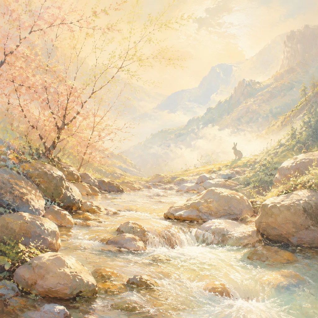 Year of the Rabbit 1975 - 乙卯 Creek Water - Chinese Zodiac Concept Illustration