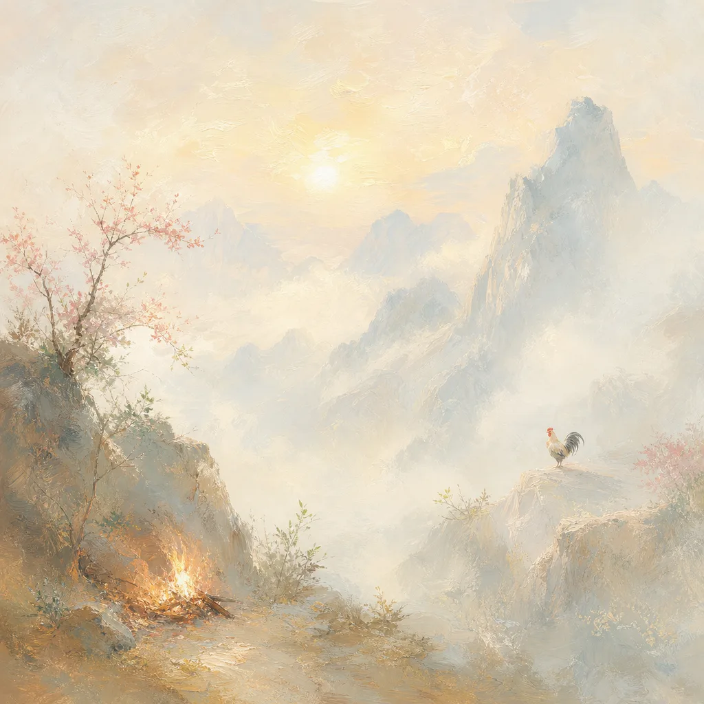 Year of the Rooster 1957 - 丁酉 Mountain-Base Fire - Chinese Zodiac Concept Illustration