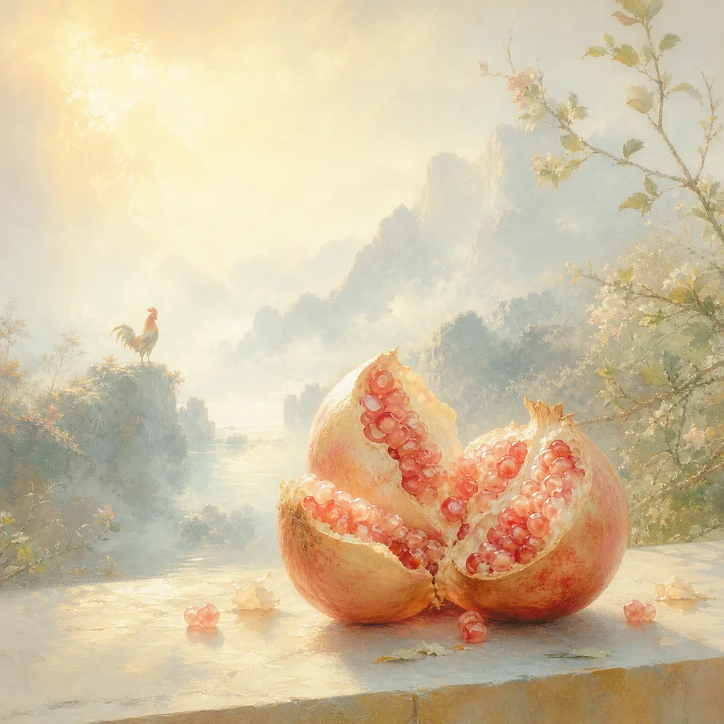 Year of the Rooster 1981 - 辛酉 Pomegranate Wood - Chinese Zodiac Concept Illustration