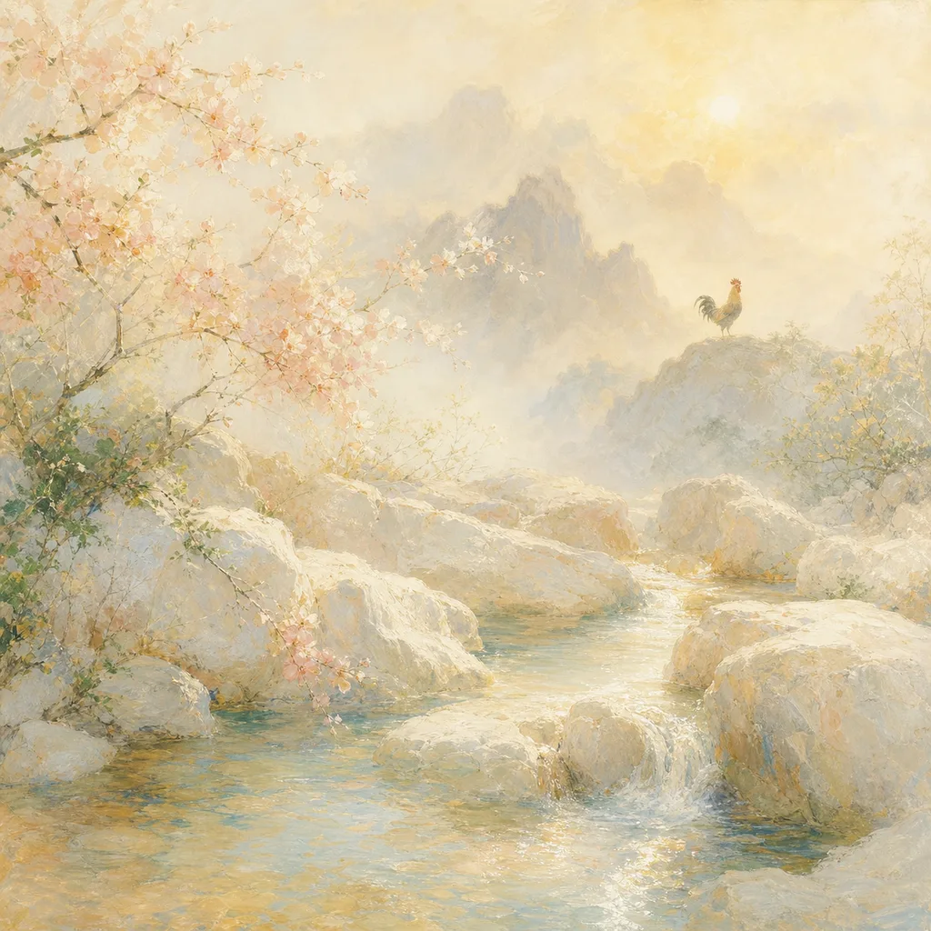 Year of the Rooster 2005 - 乙酉 Spring Water - Chinese Zodiac Concept Illustration