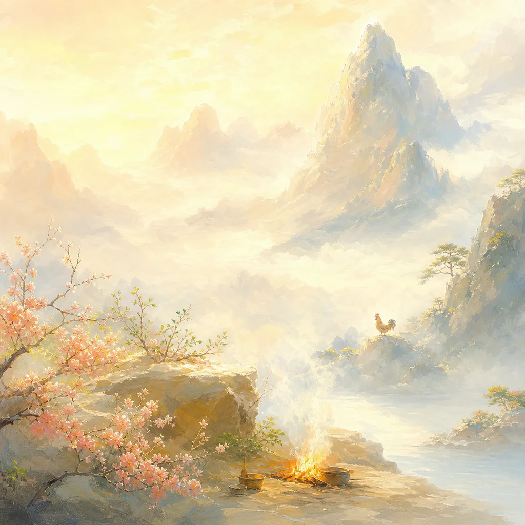 Year of the Rooster 2017 - 丁酉 Mountain-Base Fire - Chinese Zodiac Concept Illustration