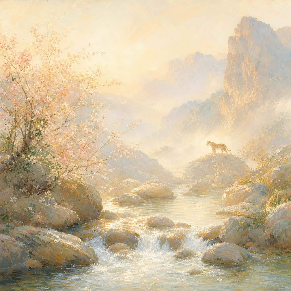 Year of the Tiger 1974 - 甲寅 Creek Water - Chinese Zodiac Concept Illustration