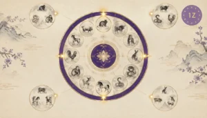 Zodiac wheel with four peach blossom star positions marked