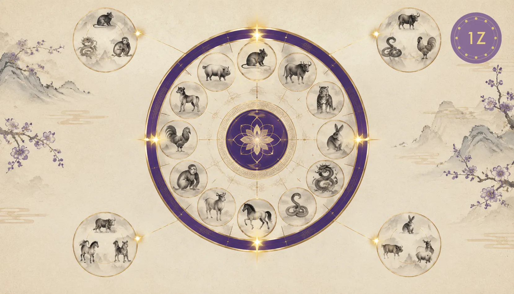 Zodiac wheel with four peach blossom star positions marked