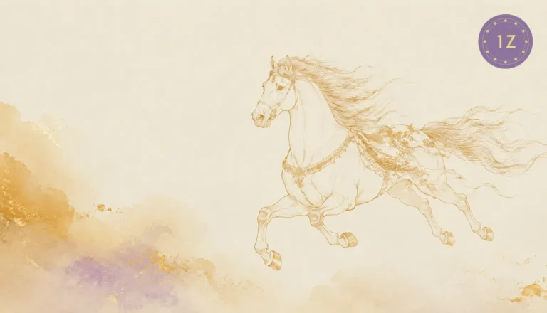 Minimal gold line horse in a light-luxury white space with warm wash