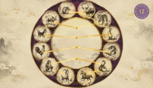 Six harmony wheel with six gold chords pairing Chinese zodiac animals