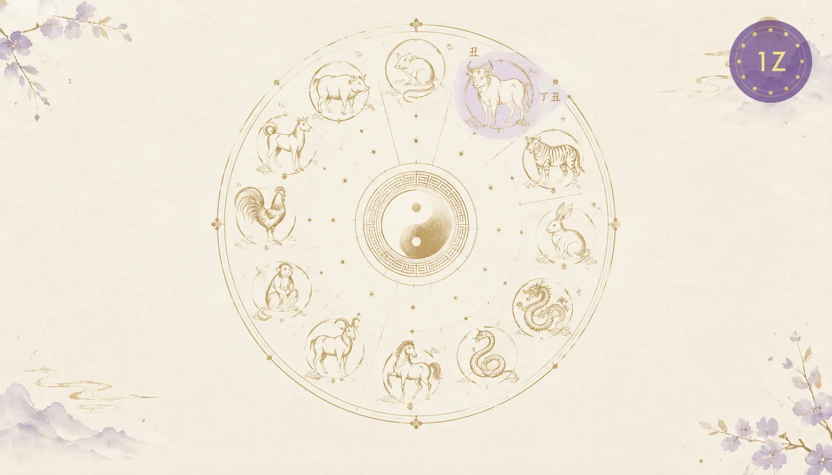 Zodiac double-hour wheel with the Ox branch highlighted at the Chou position
