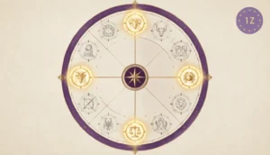 Chinese zodiac wheel with four cardinal seats highlighted