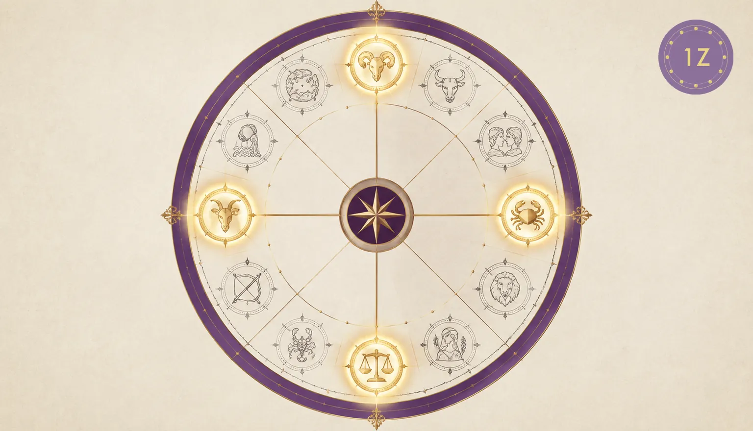 Chinese zodiac wheel with four cardinal seats highlighted