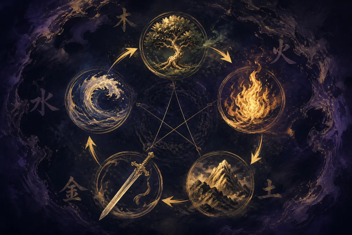 Five Elements Wu Xing circular diagram